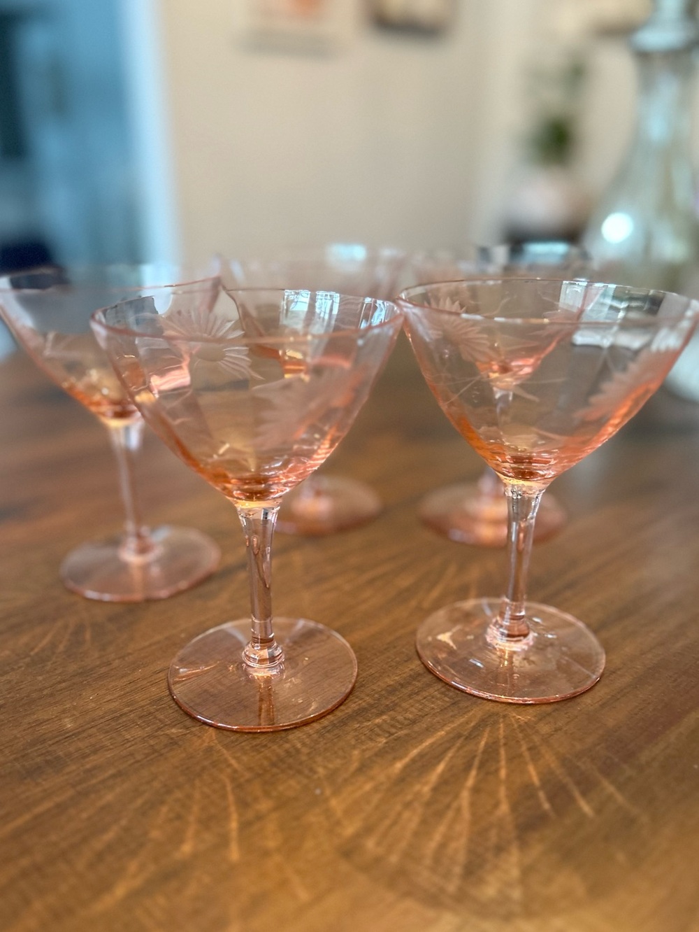 Vintage Pink Depression Glass Champagne glasses - Set of 5
